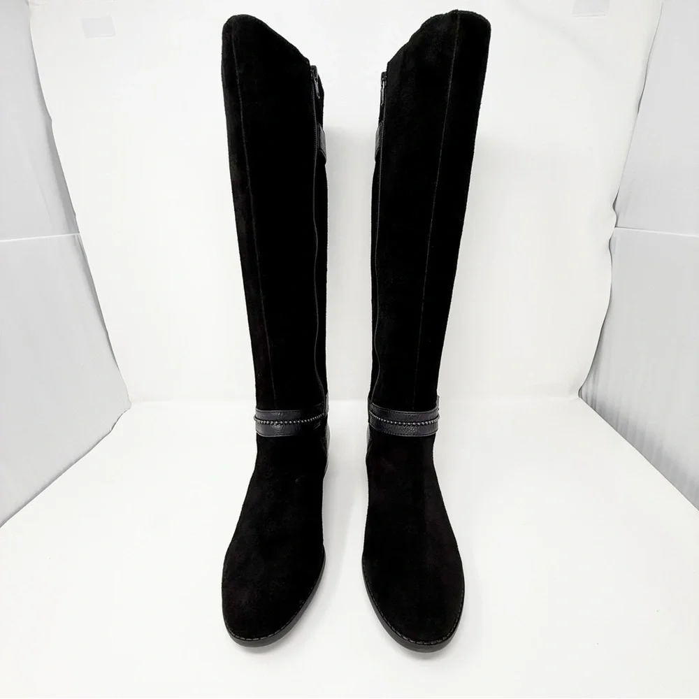 Alex Marie Davian Black Knee High Boots Women’s 9.5M Suede Leather Riding Boots